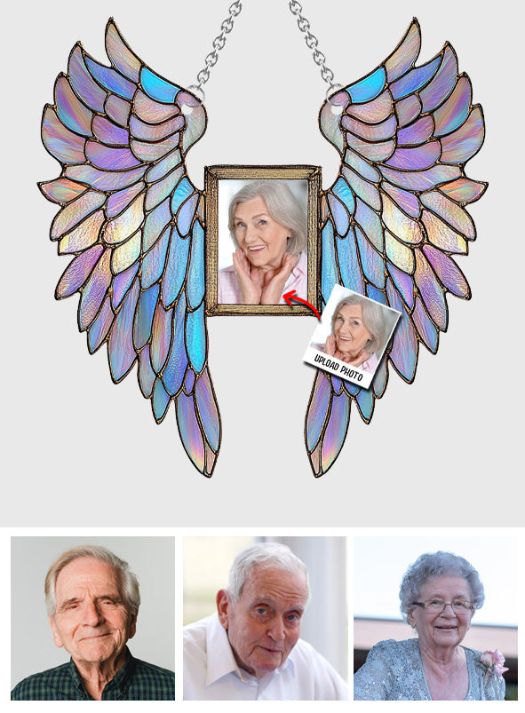 Colorful Angel Wings - Personalized Memorial Window Hanging Suncatcher Ornament