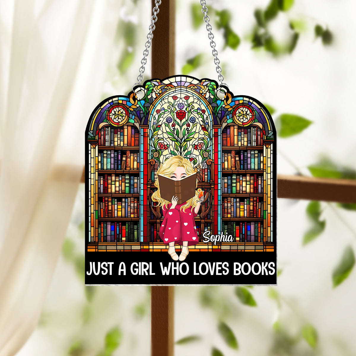 Just A Girl Who Loves Books - Personalized Book Window Hanging Suncatcher Ornament