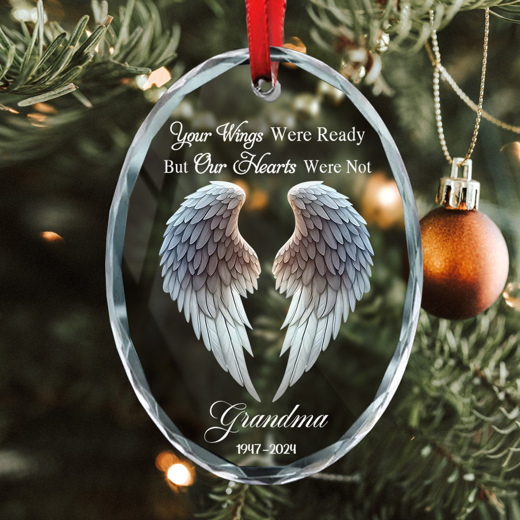 Beautiful Angel Wings - Personalized Memorial Oval Shaped Glass Ornament