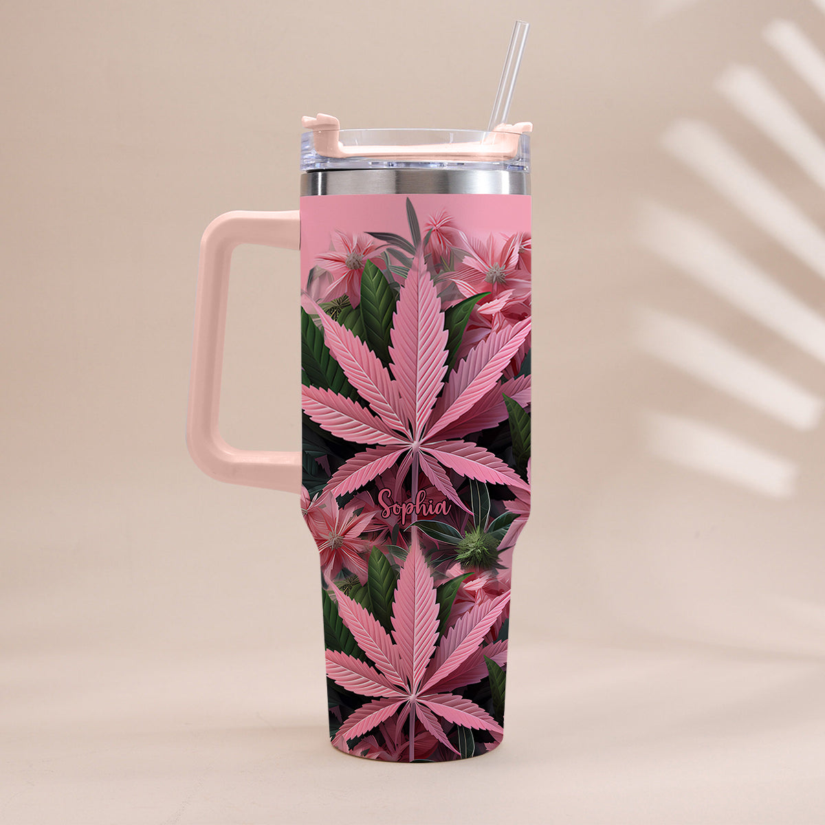 Pink Stoner Chick - Personalized Weed Tumbler With Handle