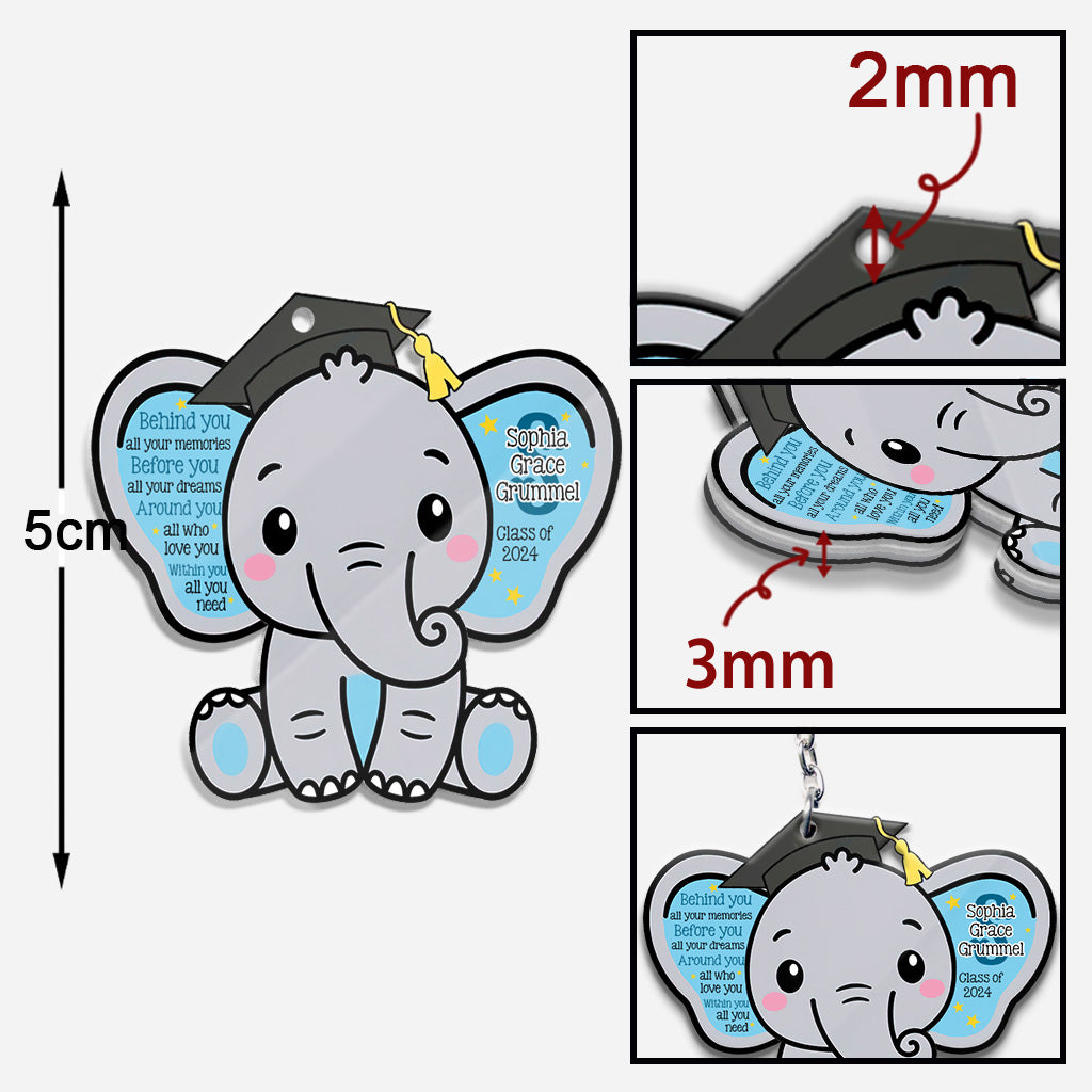 Graduation Elephant Behind You All Your Memories - Personalized Graduation Keychain