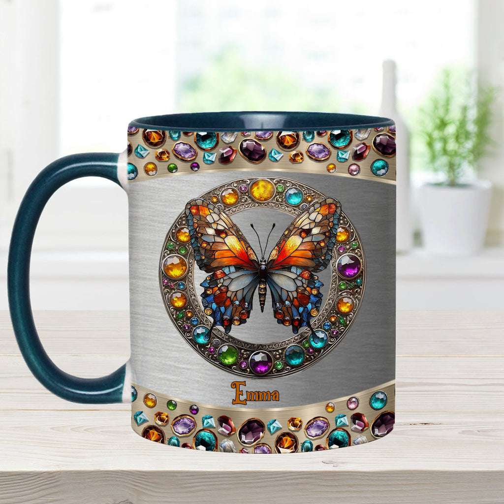 Stained Glass Beauty - Personalized Butterfly Accent Mug