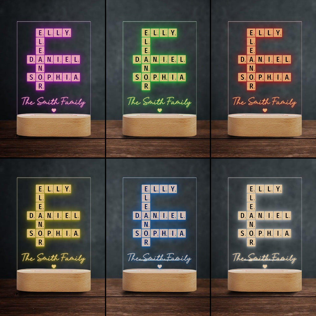 Family Crossword Art - Personalized Family Shaped Plaque Light Base