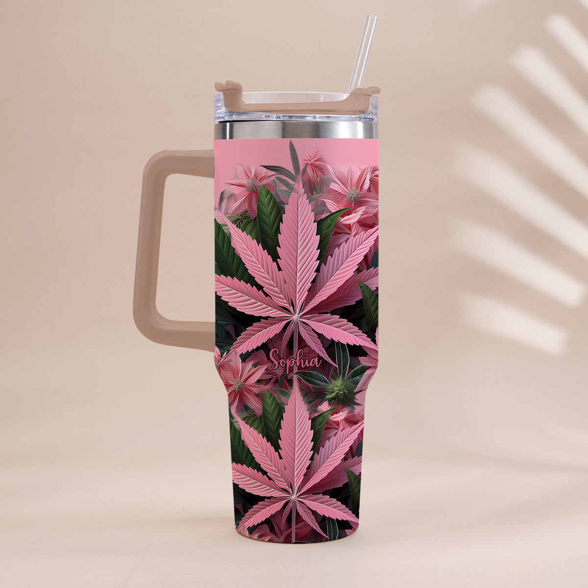 Pink Stoner Chick - Personalized Weed Tumbler With Handle