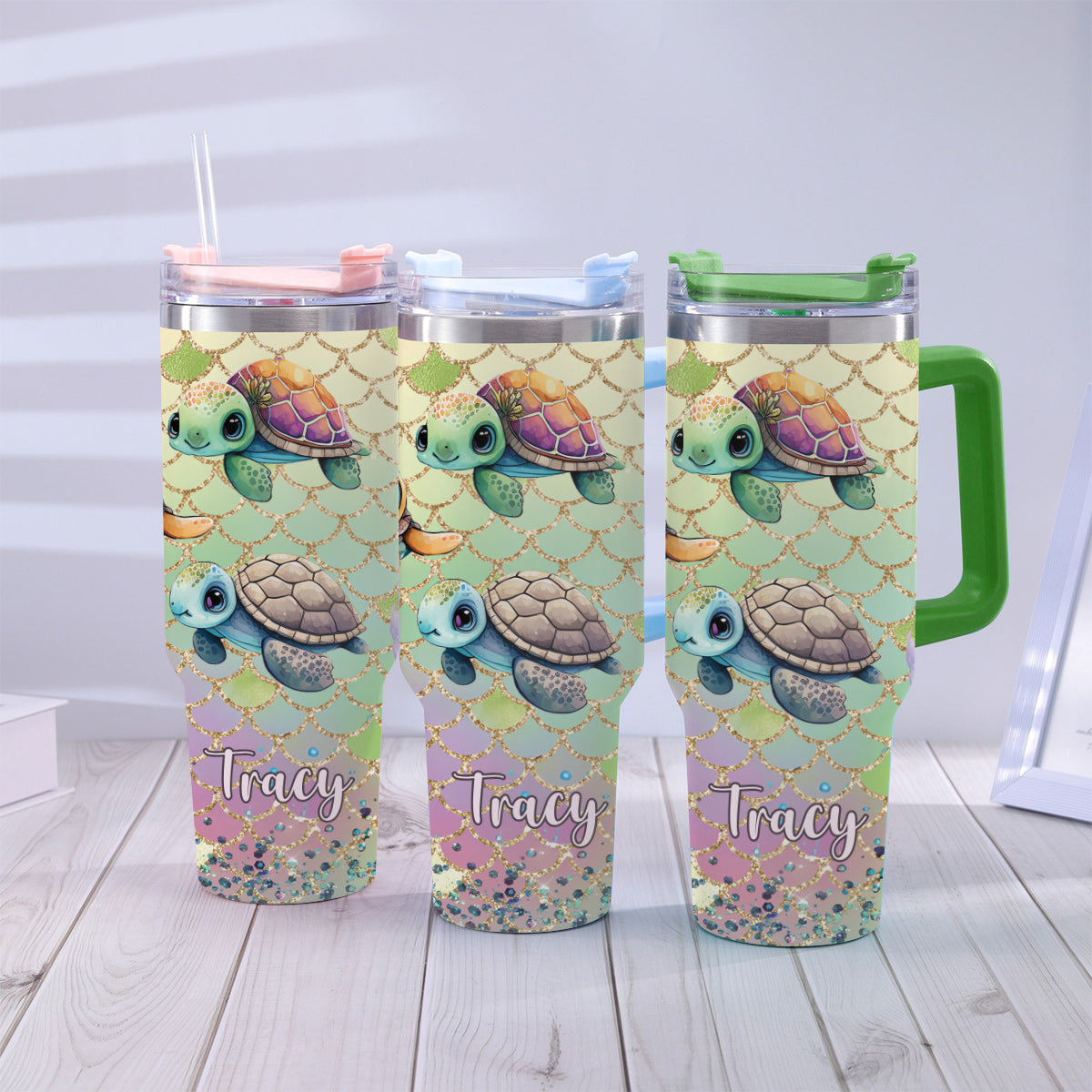 Cute Turtles - Personalized Turtle Tumbler With Handle