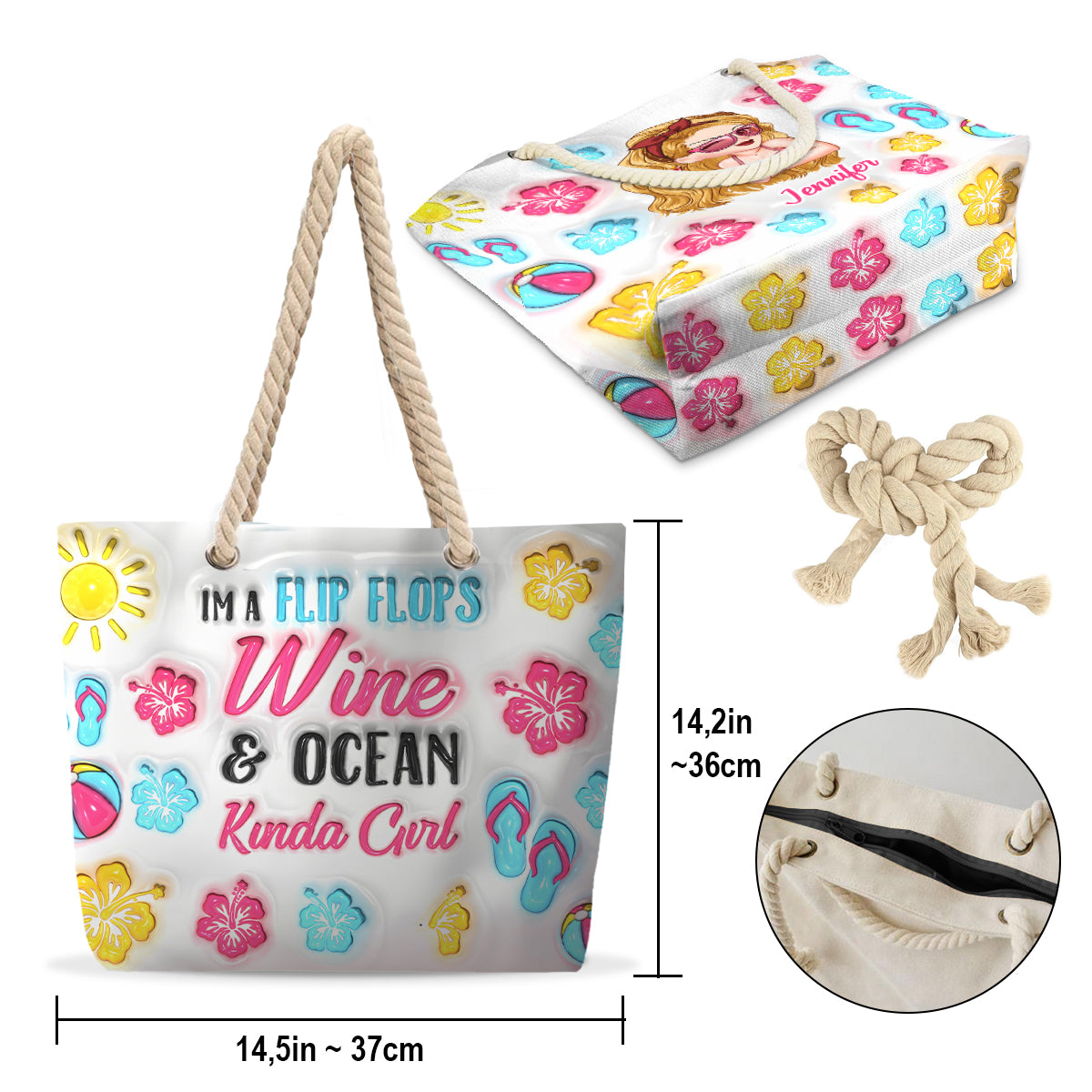 I'm A Flip Flop & Ocean Kinda Girl - Personalized Sea Lover Beach Bag