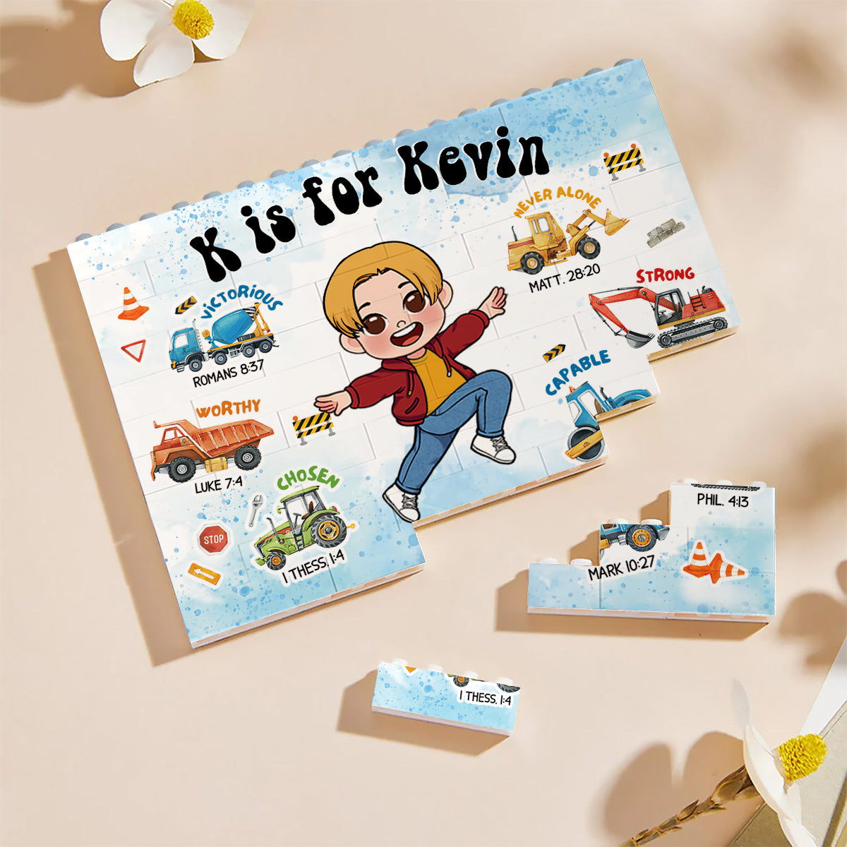 I Am Brave, I Am Loved - Personalized Kid One-sided Horizontal Rectangle Building Brick Blocks