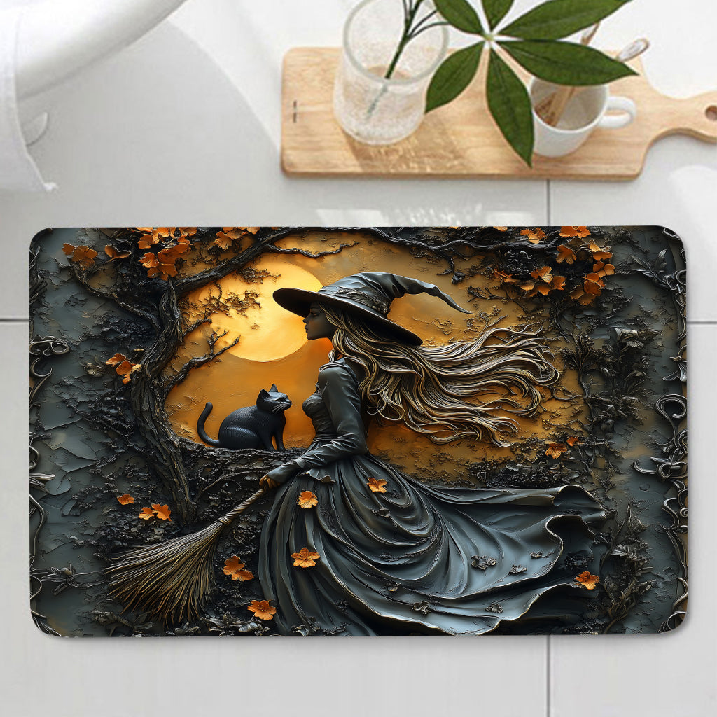 Beautiful Witch & Her Black Cat - Personalized Witch Bathroom Curtain & Mats Set