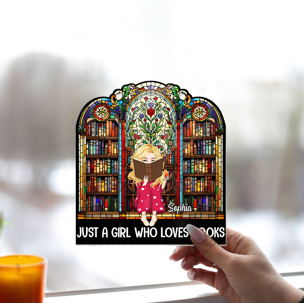 Just A Girl Who Loves Books - Personalized Book Window Hanging Suncatcher Ornament