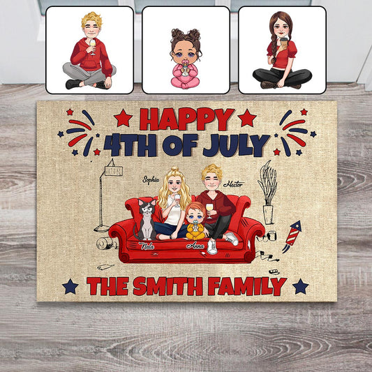 Happy 4th Of July Our Family - Personalized Cat Doormat
