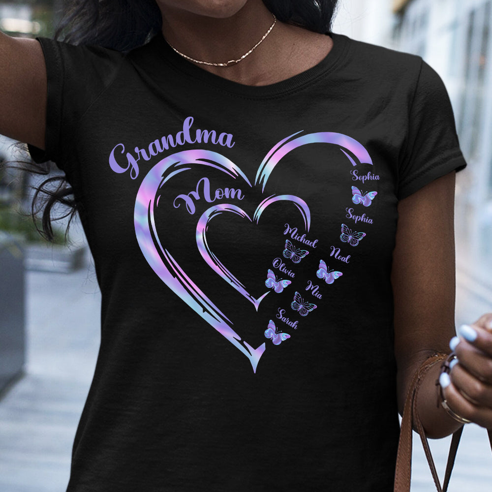 First Mom Now Grandma Butterfly Version - Personalized Grandma T-shirt And Hoodie
