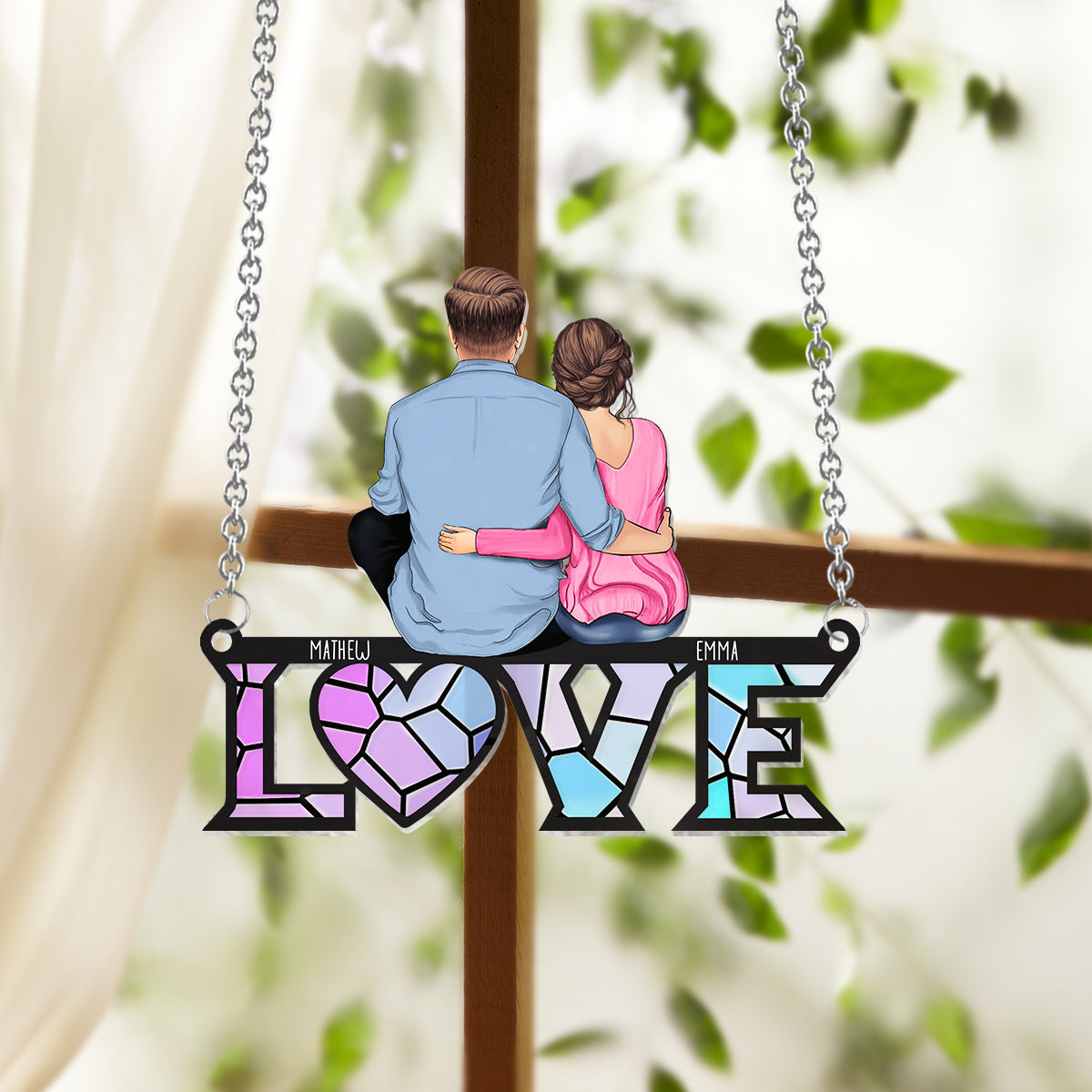 I Love You - Personalized Couple Window Hanging Suncatcher Ornament