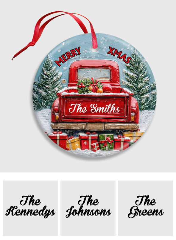 Merry Christmas Family - Personalized Family Ceramic Circle Ornament