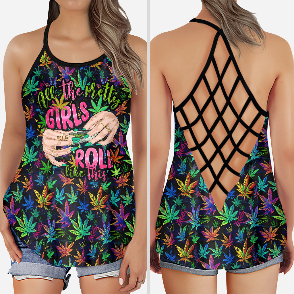 Pretty Girls Roll Like This - Personalized Weed Cross Tank Top