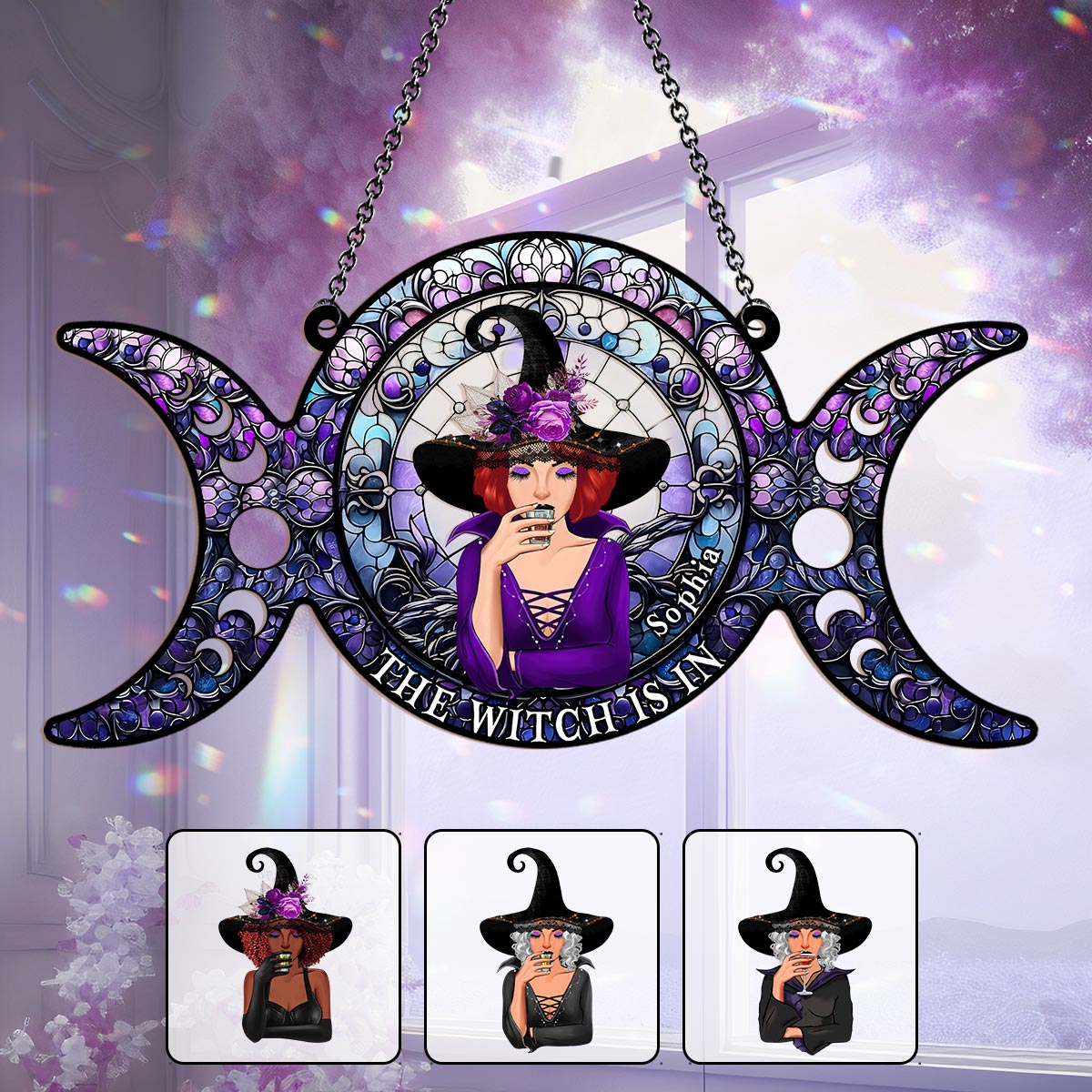 The Witch Is In - Personalized Witch Window Hanging Suncatcher Ornament