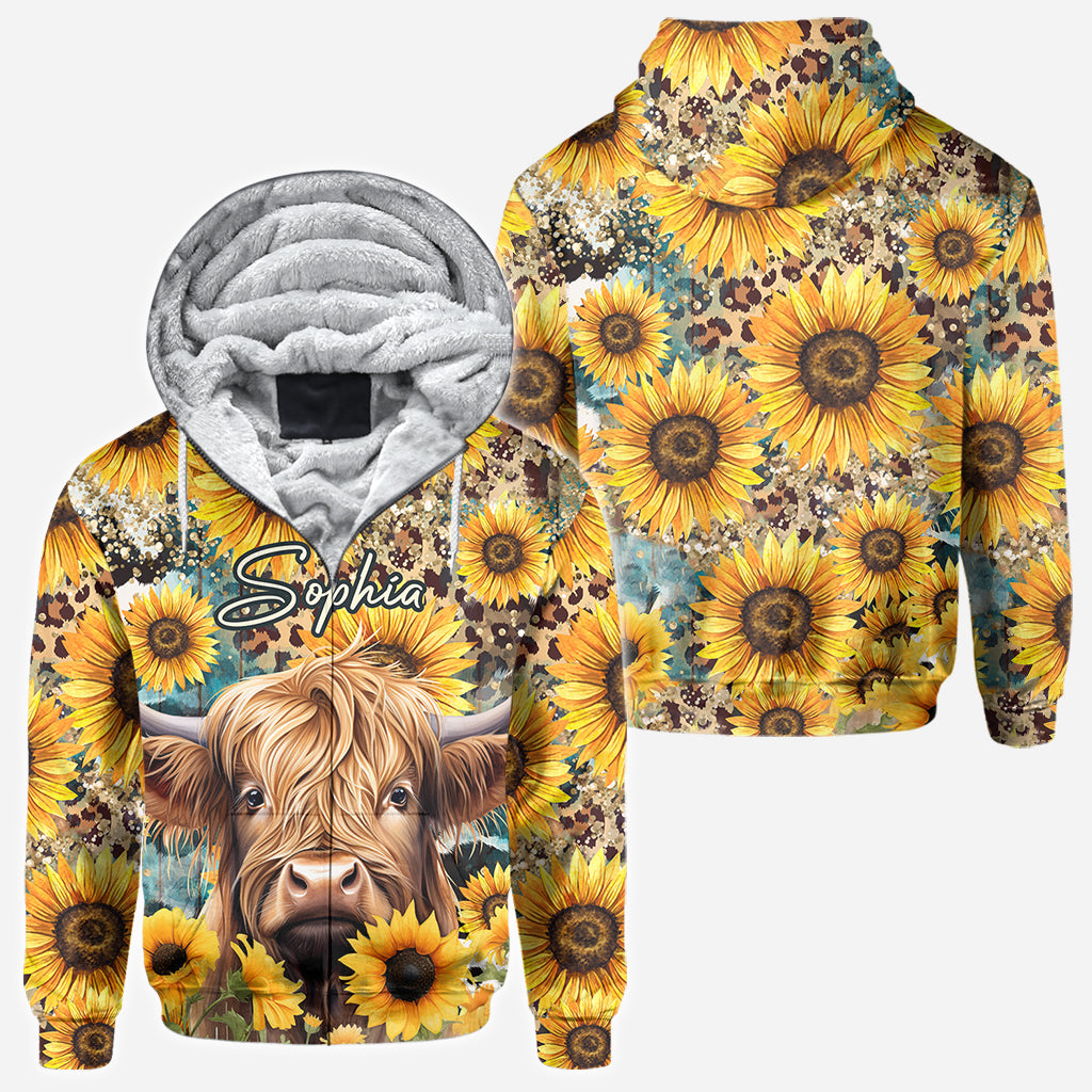 Highland Cow Among Sunflowers - Personalized All Over Shirt