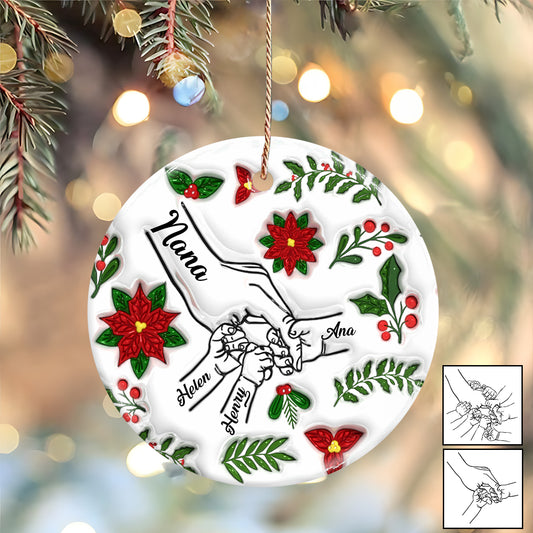 Hold My Hand, Hold My Heart - Personalized Grandma Ceramic Circle Ornament