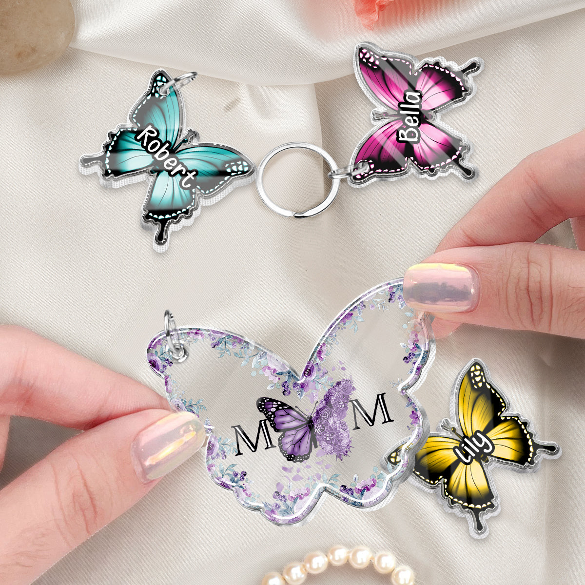 Happy Mother‘s Day Butterfly Version - Personalized Mother Keychain with Charms