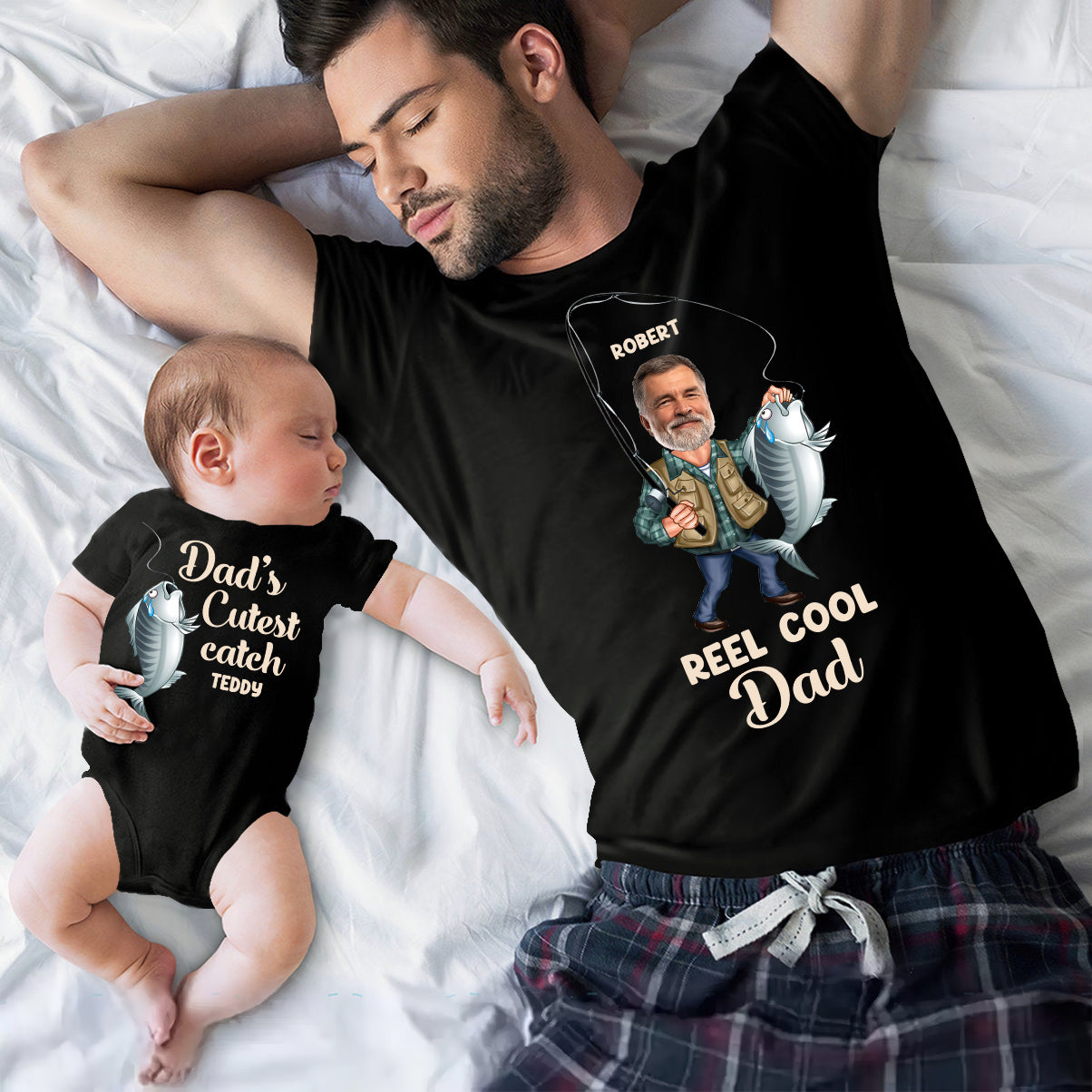 Reel Cool Dad - Personalized Fishing T-shirt And Baby Onesie