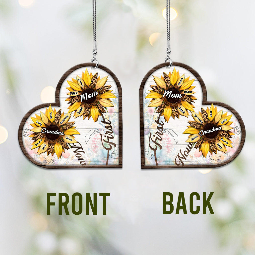 First Mom Now Grandma Sunflower - Personalized Grandma Car Ornament