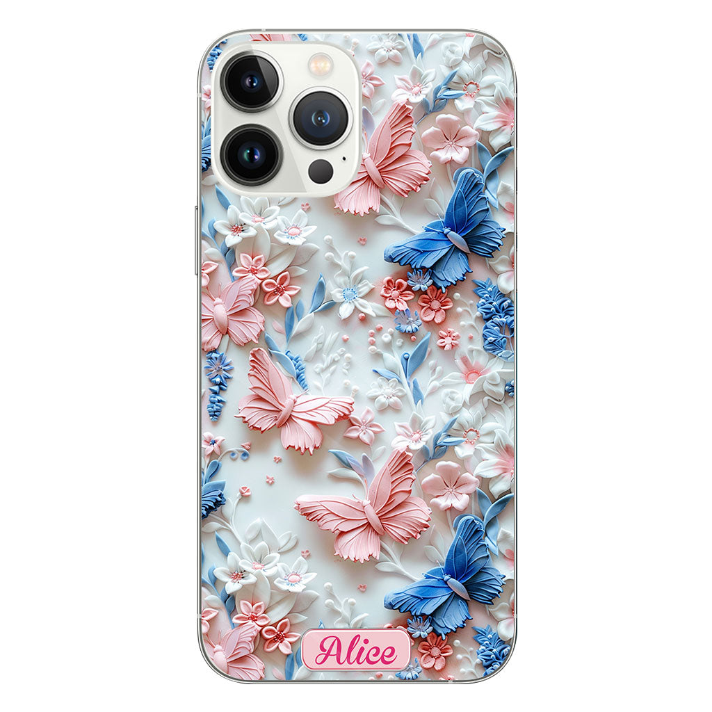 Pink And Blue Butterflies - Personalized Butterfly Clear Phone Case