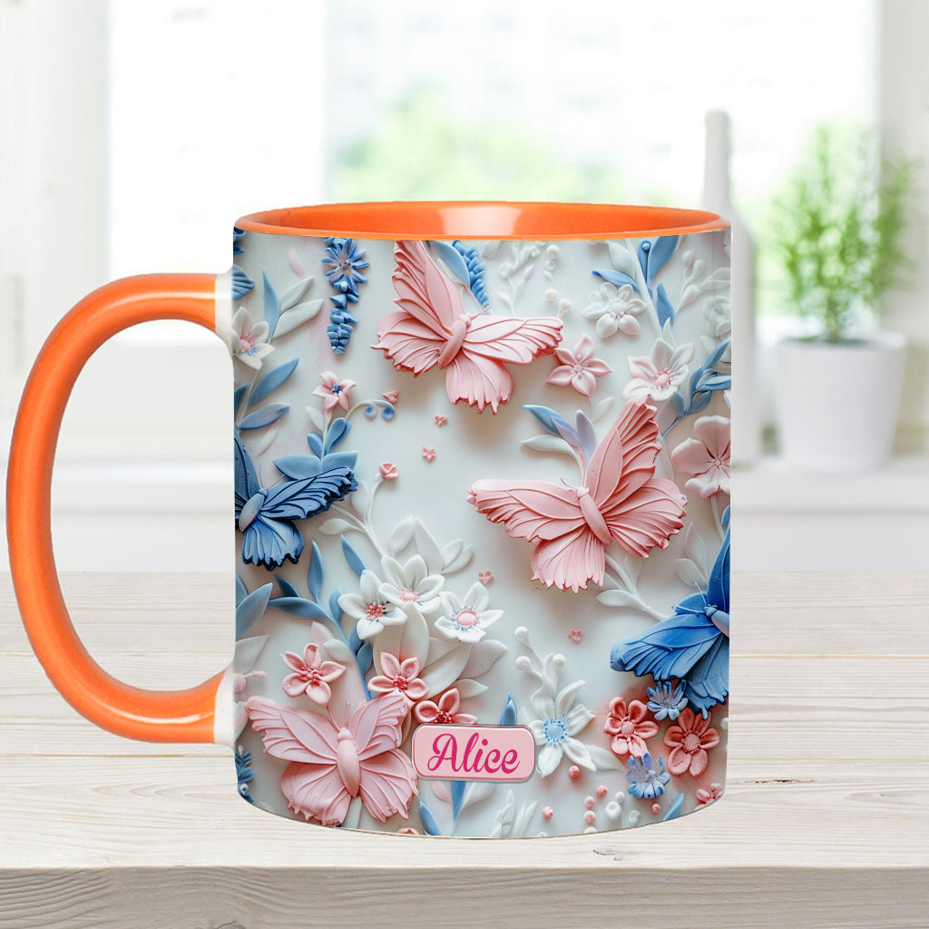 Pink And Blue Butterflies - Personalized Butterfly Accent Mug