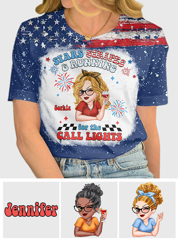 Star Stripes And Running For The Calling Light - Personalized Nurse All Over Shirt