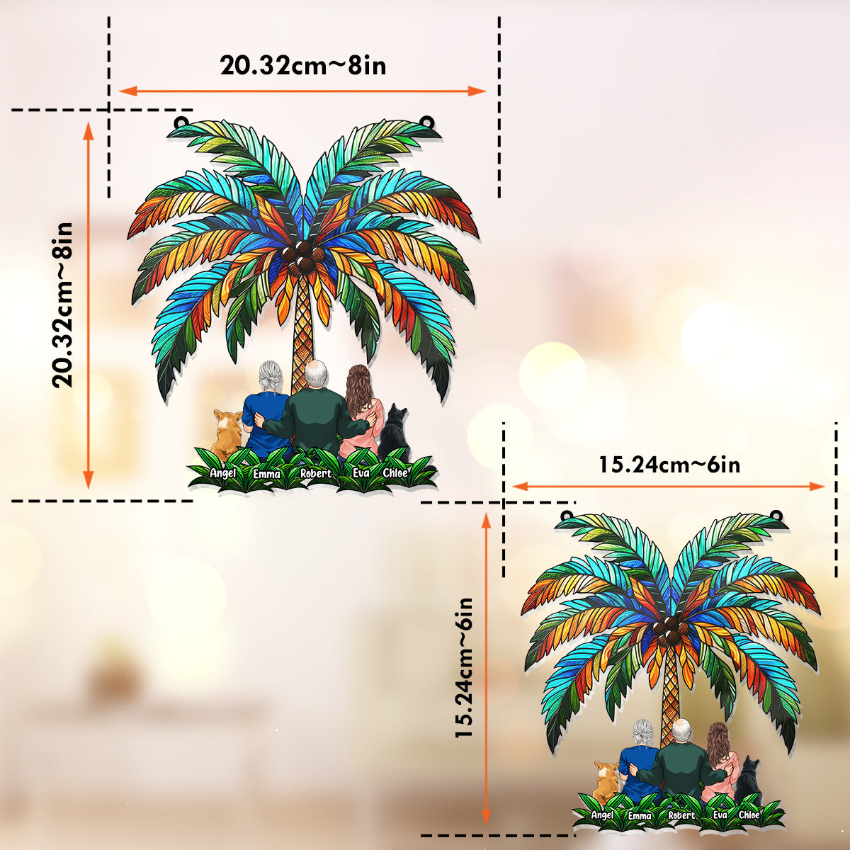Family Under The Palm Tree - Personalized Family Window Hanging Suncatcher Ornament