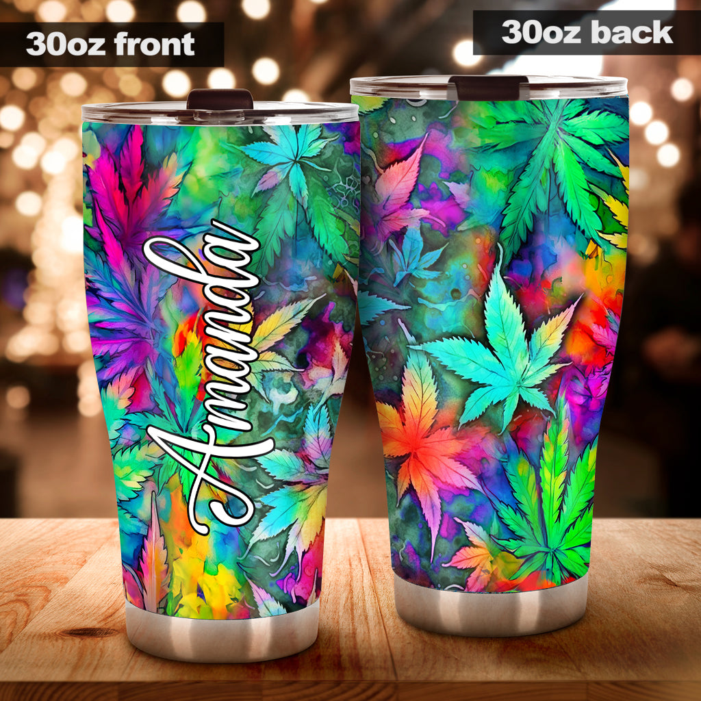 Psychedelic Marijuana Leaf - Personalized Weed Tumbler