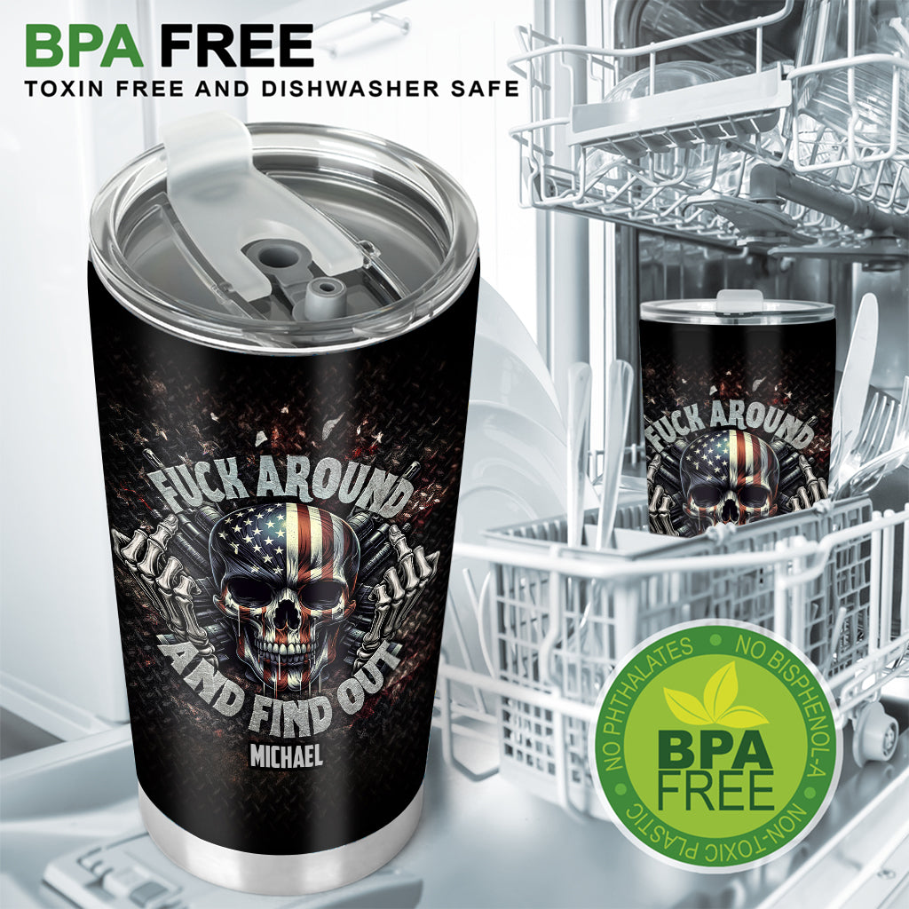 American Flag Skeleton - Personalized Skull Tumbler