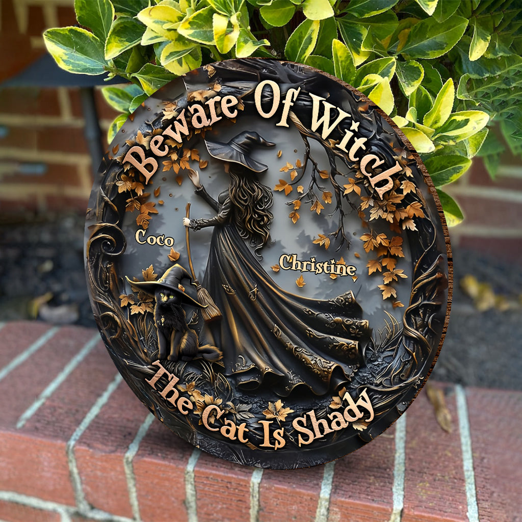 Halloween Is Better With A Cat - Personalized Black Cat Round Wood Sign