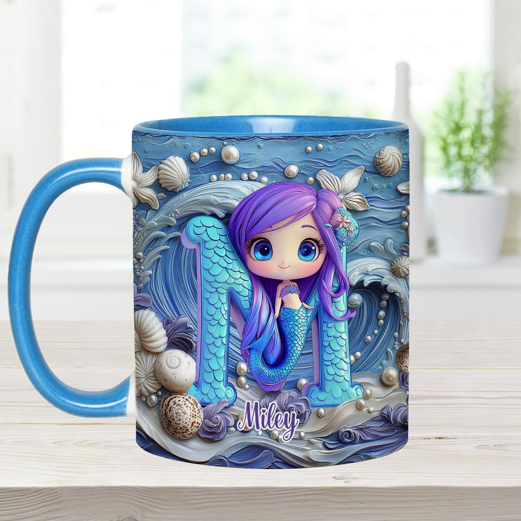 Beautiful Mermaid Letter - Personalized Kid Accent Mug