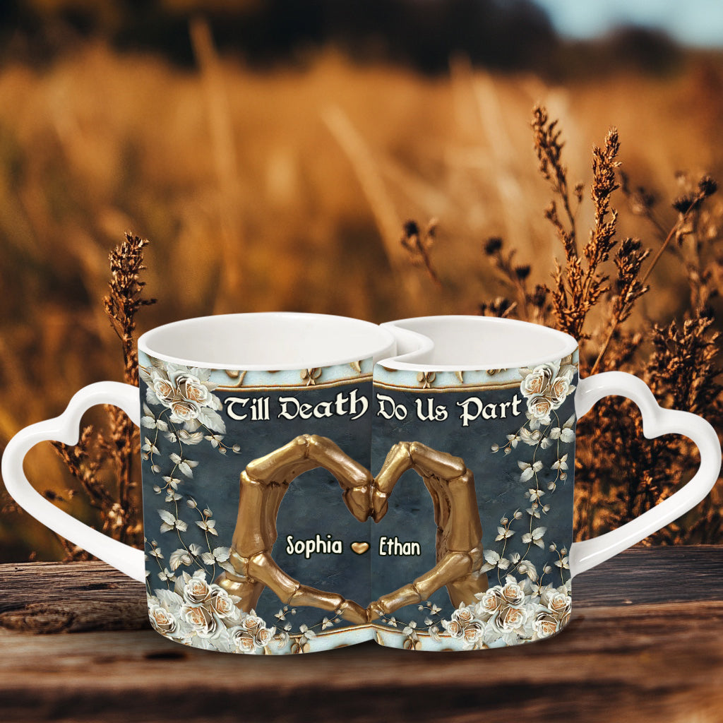 Till Death Do Us Part - Personalized Skull Matching Heart Handle Mug