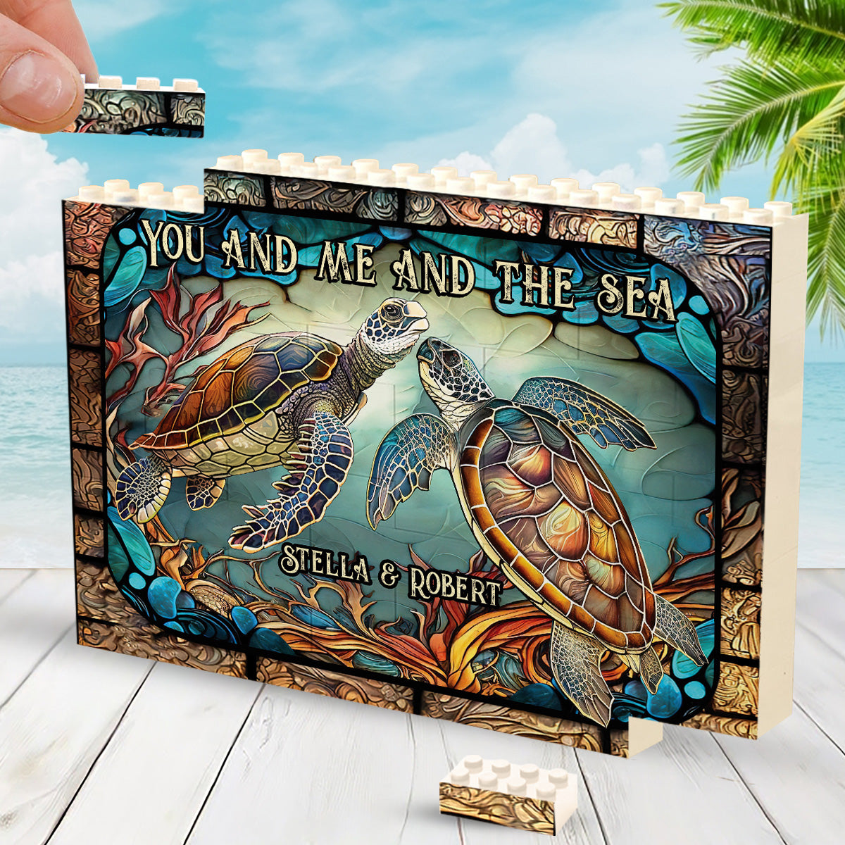 Beautiful Turtle Stained Glass You And Me - Personalized Turtle One-sided Horizontal Rectangle Building Brick Blocks