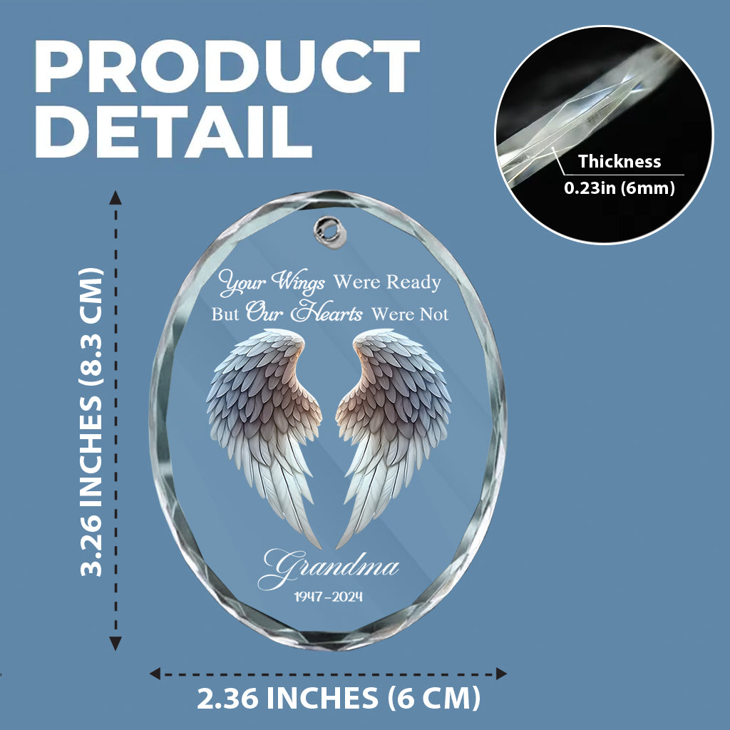 Beautiful Angel Wings - Personalized Memorial Oval Shaped Glass Ornament