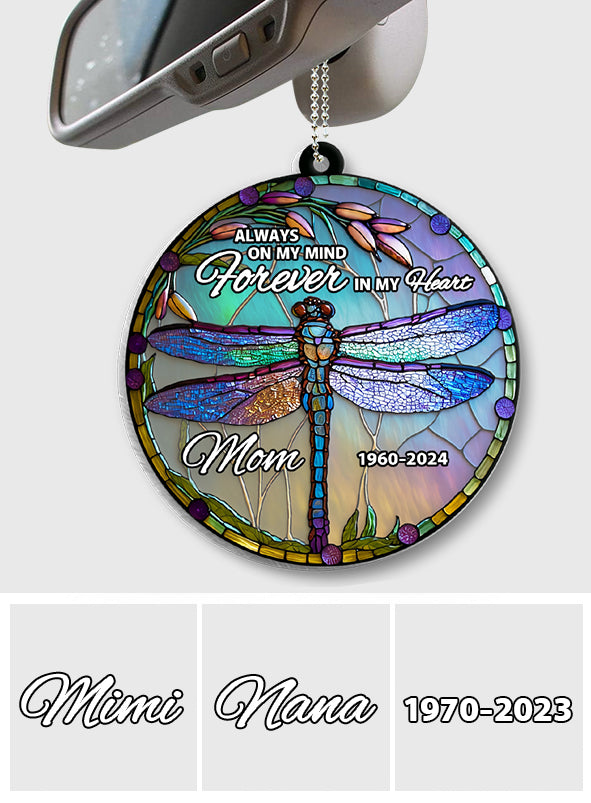 Always On My Mind Forever In My Heart - Personalized Memorial Transparent Car Ornament