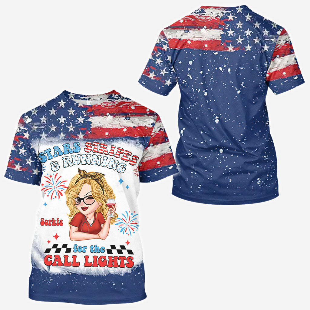Star Stripes And Running For The Calling Light - Personalized Nurse All Over Shirt