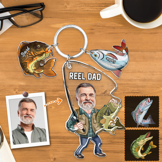 Reel Dad - Personalized Fishing Keychain with Charms