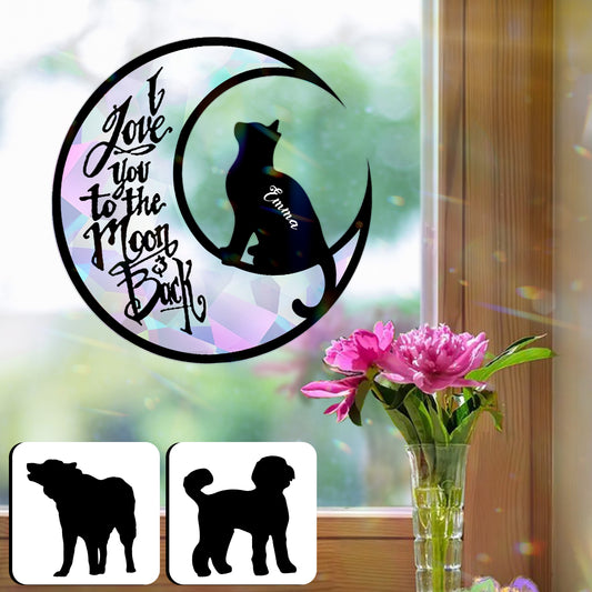 I Love You To The Moon And Back - Personalized Cat Suncatcher Decal