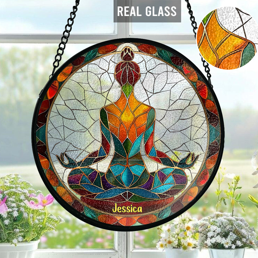 Siddhasana Mindfulness - Personalized Yoga Stained Glass Suncatcher