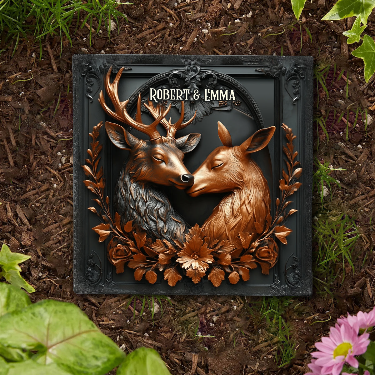 Lovely Deer Couple - Personalized Hunting Square Shaped Stone