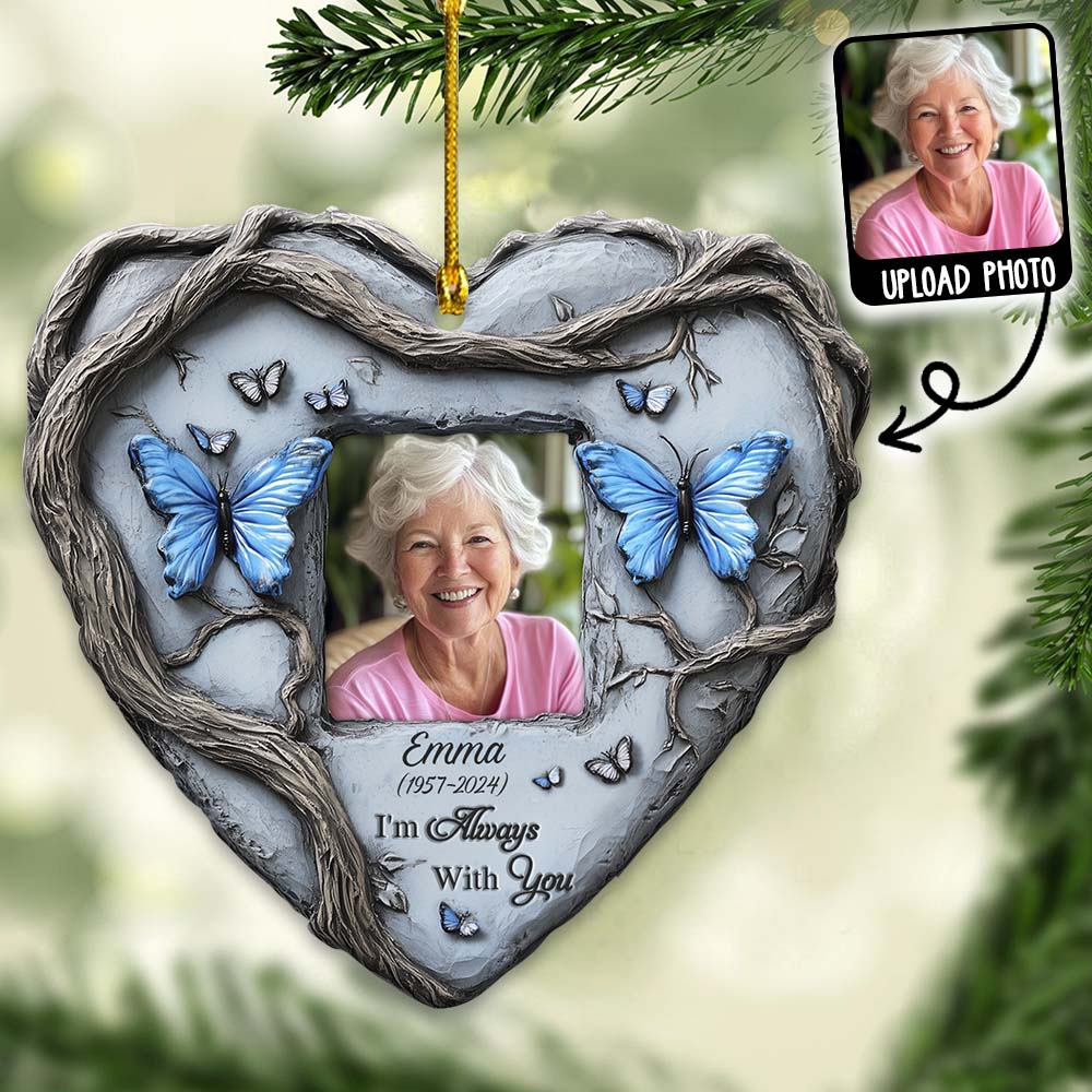 In Loving Memory Blue Butterfly - Personalized Memorial Custom Shaped Ornament