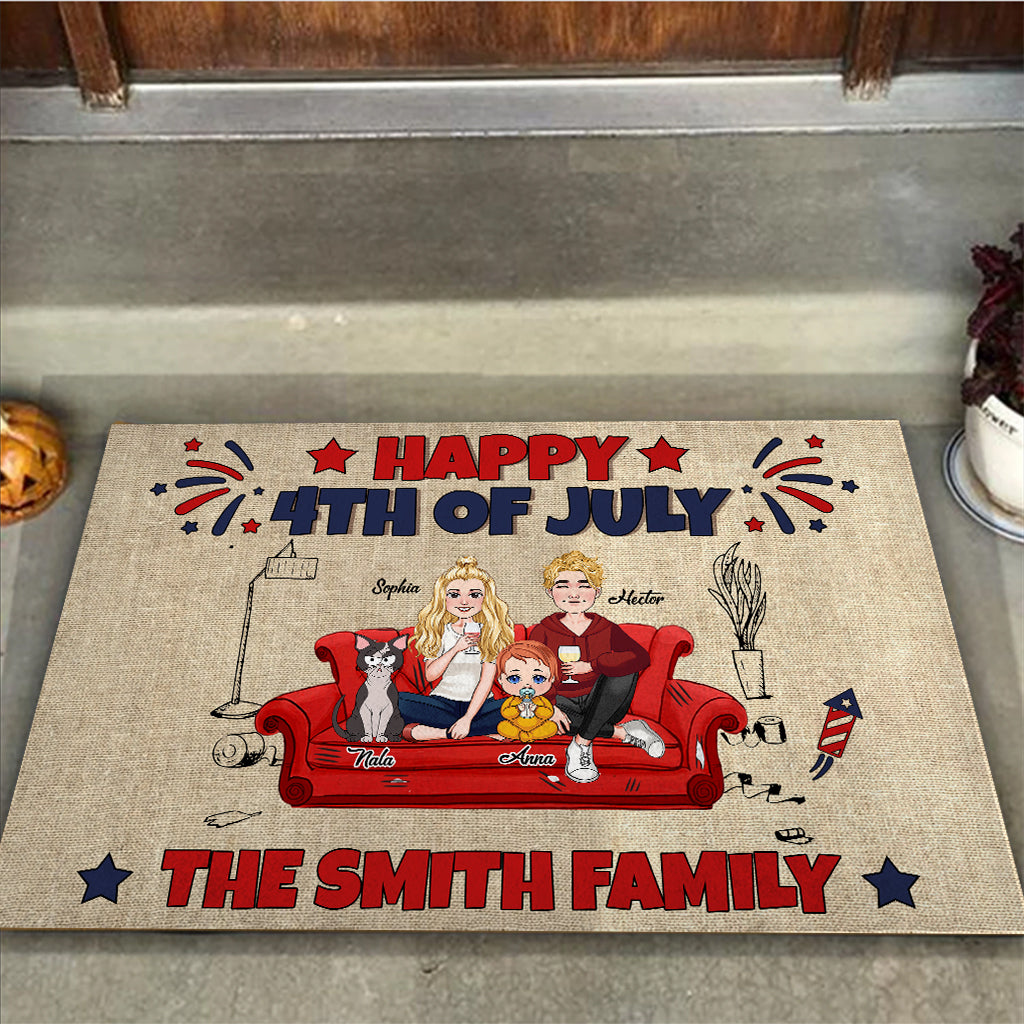 Happy 4th Of July Our Family - Personalized Cat Doormat