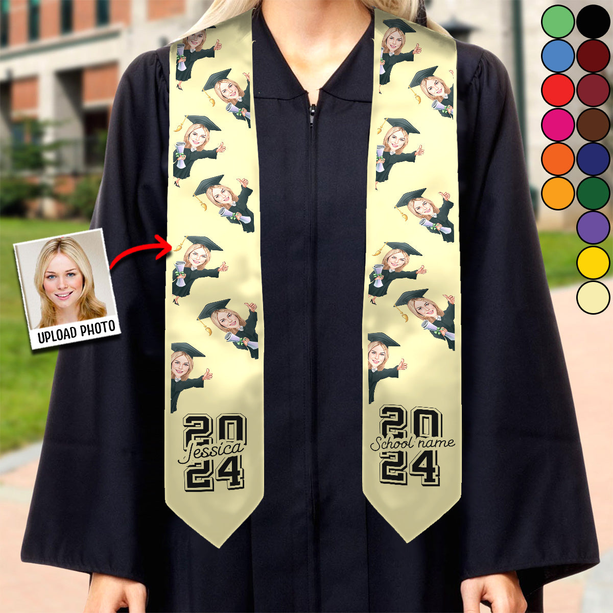 Caricature Funny Character - Personalized Graduation Graduation Stole
