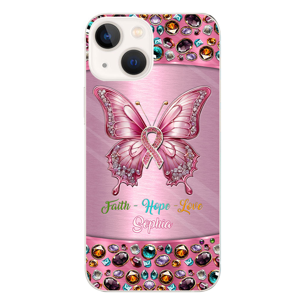 Hope For A Cure - Personalized Breast Cancer Awareness Clear Phone Case