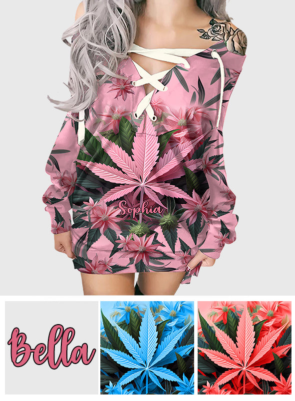 Stoner Chick - Personalized Weed Off Shoulder Long Sleeve Dress