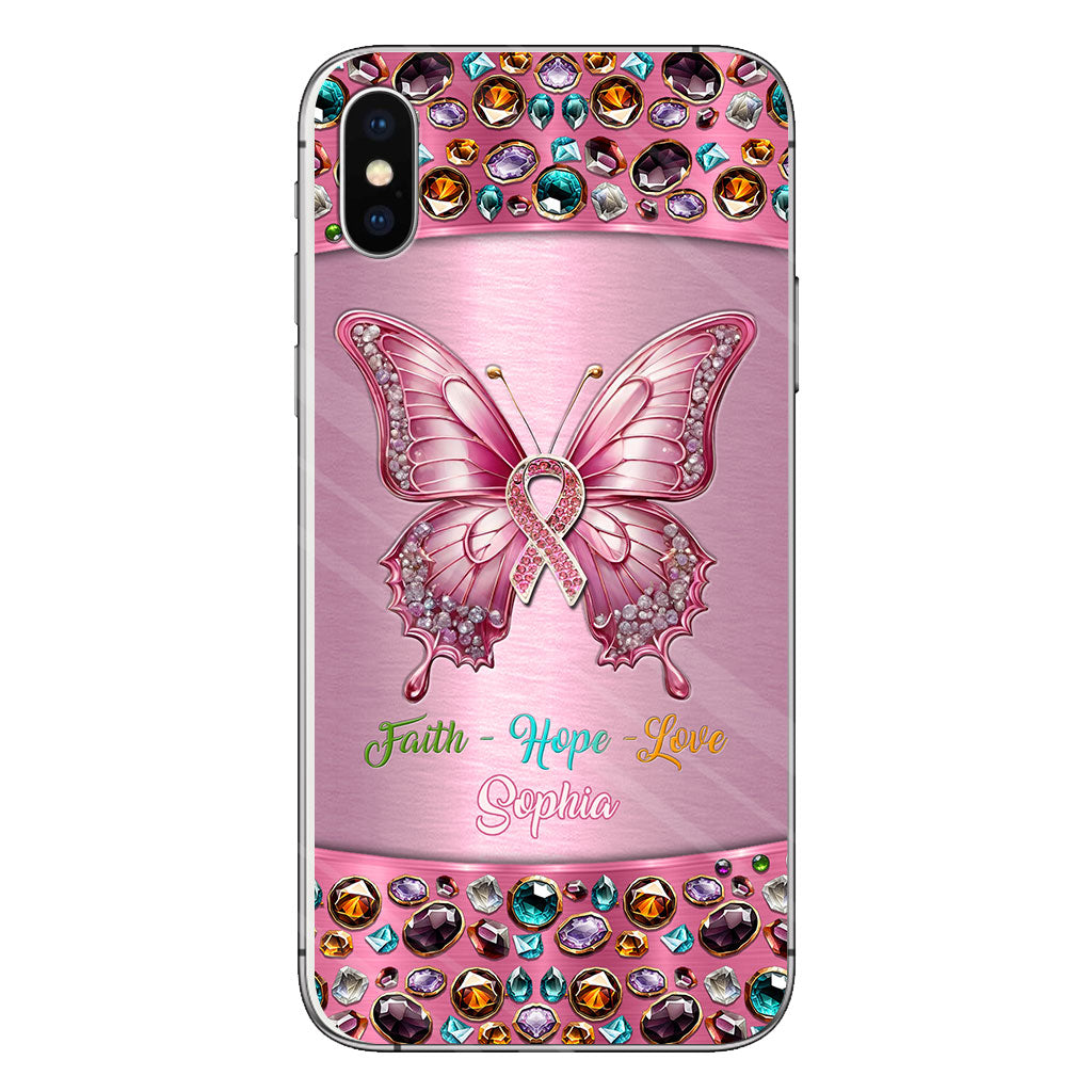 Hope For A Cure - Personalized Breast Cancer Awareness Clear Phone Case