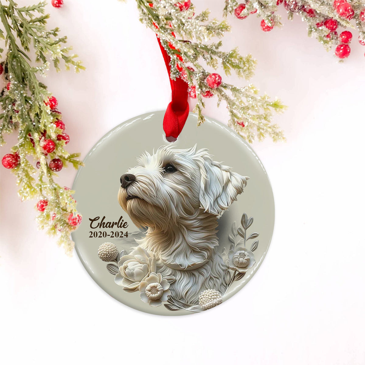 In Loving Memory - Personalized Dog Ceramic Circle Ornament