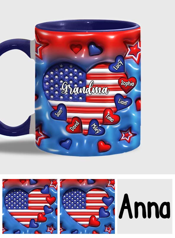 Grandma & Grandkids Puff Heart Flag - Personalized Grandma Accent Mug