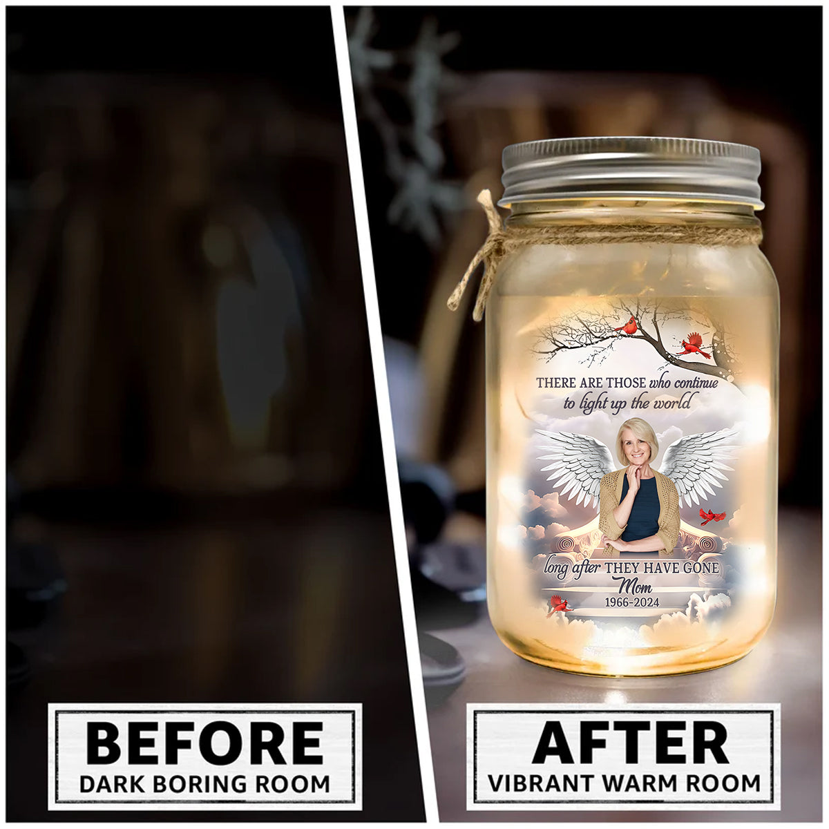 Light Up The World Sympathy Gift - Personalized Memorial Mason Jar Light